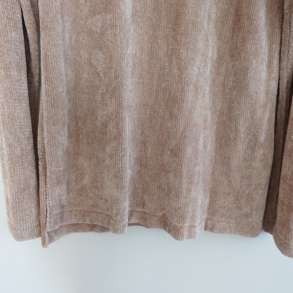 VINTAGE 90s Chenille Beige Tan Embroidered Cable Knit Crew Neck Tunic Sweater - Picture 13 of 15